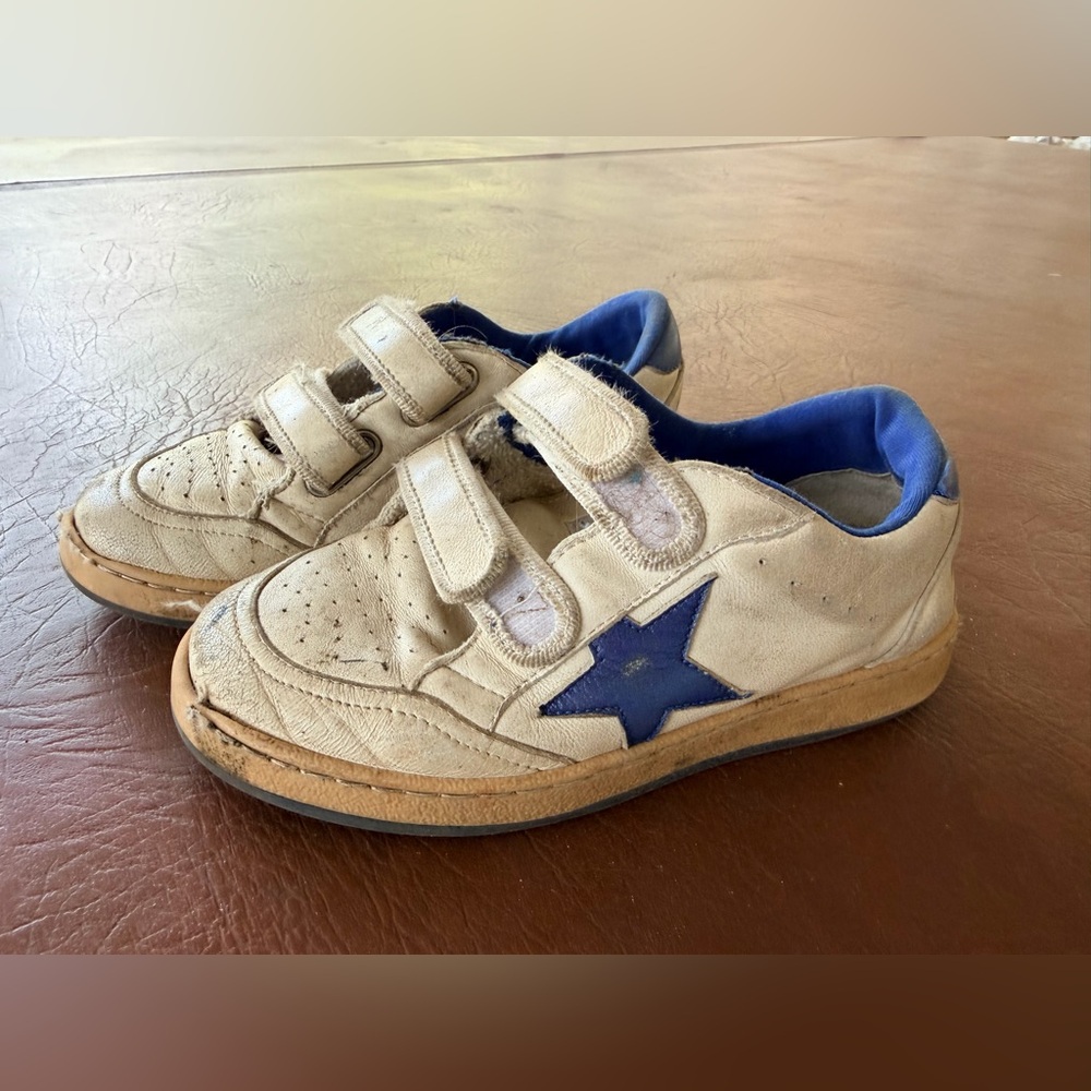 Kids White and Blue Star Velcro Sneakers
